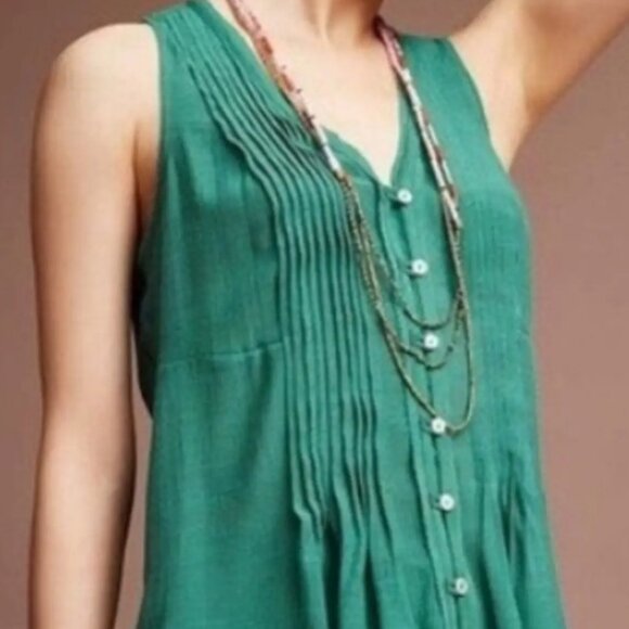 Anthropologie Maeve Saona Green Pintuck Tank Blouse (size M) - Picture 1 of 4